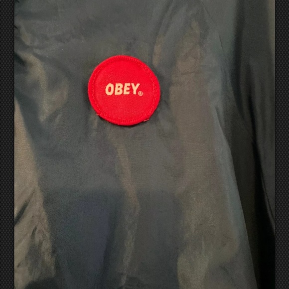 Obey Hooded Turquoise Nylon Jacket Mens Small - Picture 7 of 10